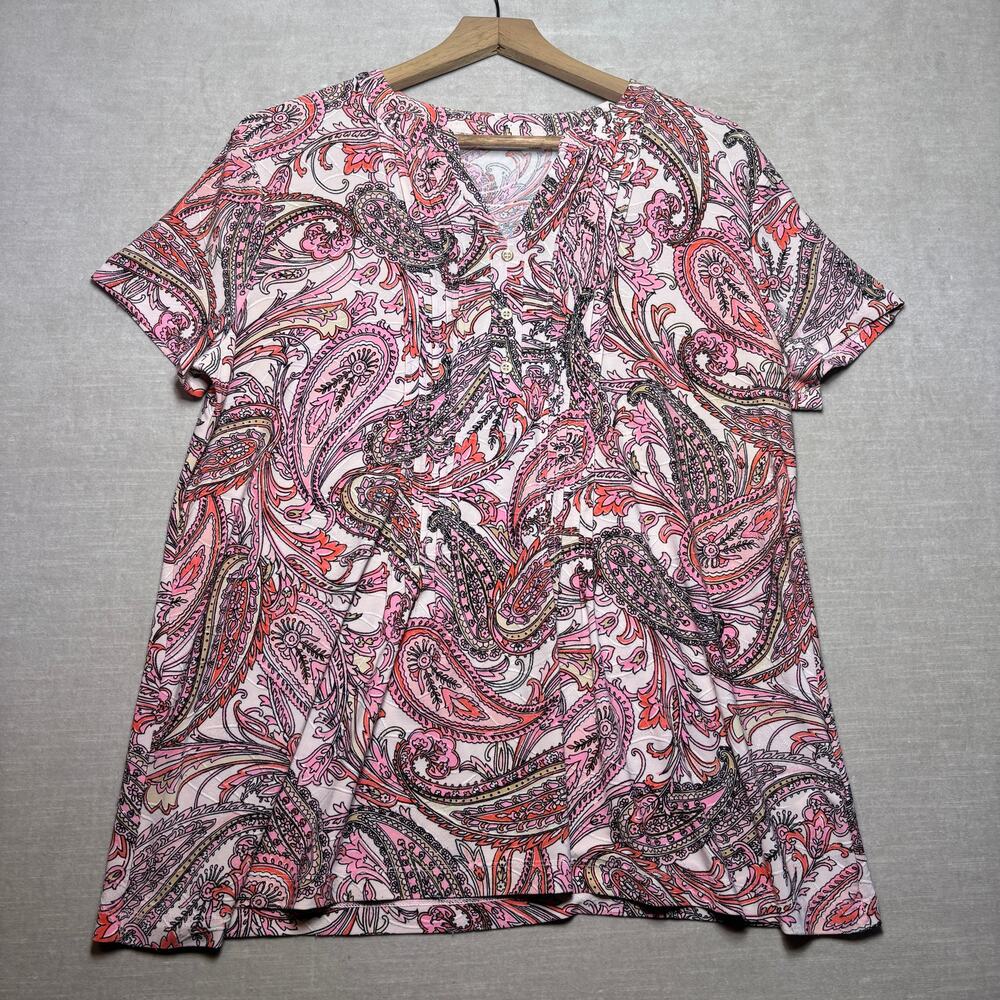 Croft & Barrow Paisley Tunic Top L Pink Boho Chic Cottagecore‎ Soft Feminine